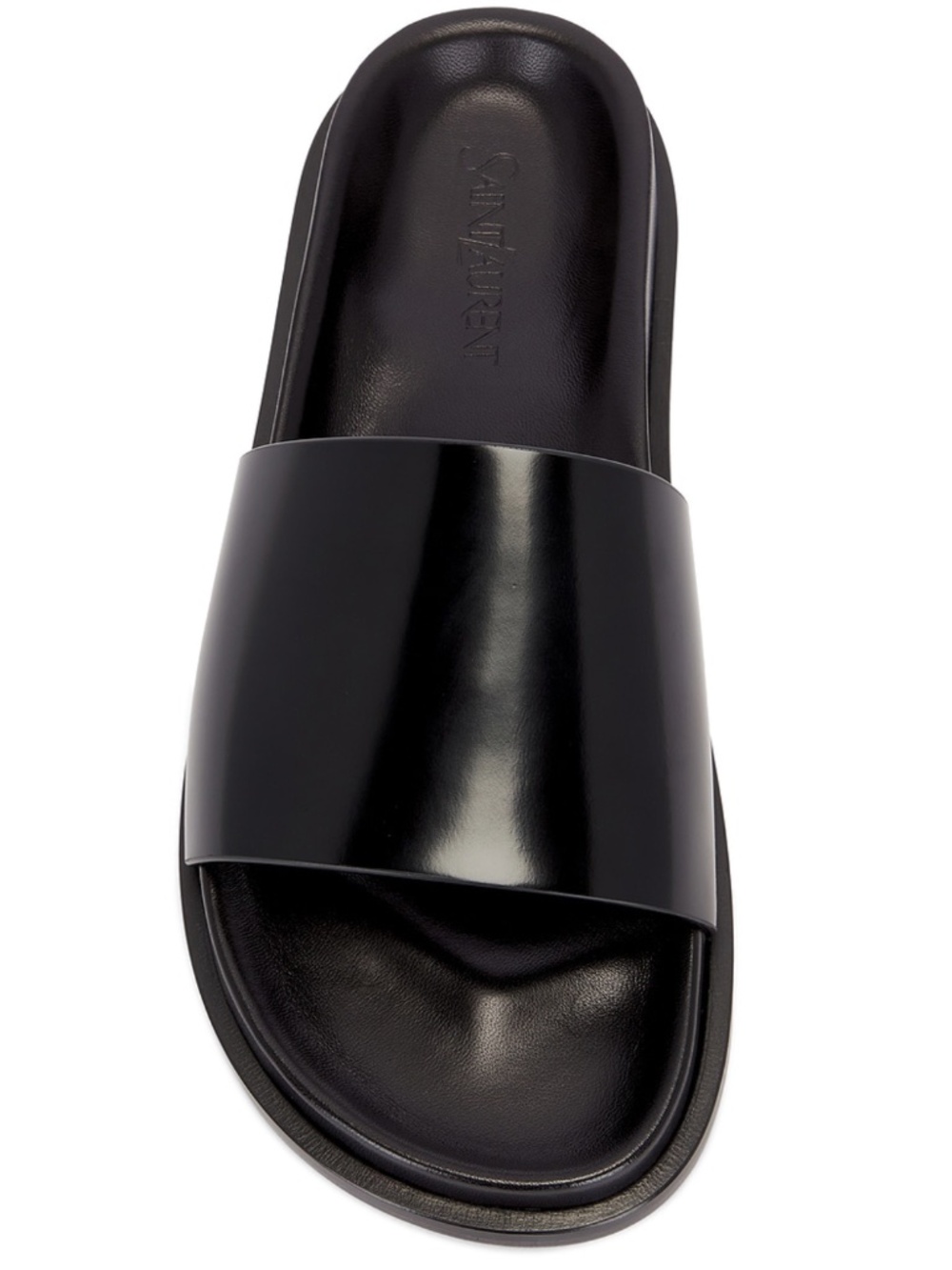 Saint Laurent YSL Nichols Black Leather Molded Sole Slide Sandals
